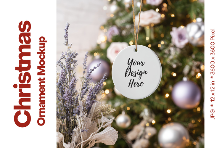 Christmas Ornament Mockup, Round White Ceramic Ornament_46