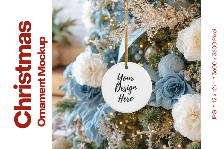 Christmas Ornament Mockup, Round White Ceramic Ornament_47