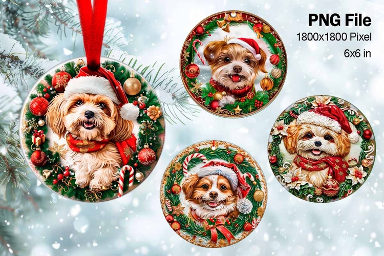 Christmas Ornament Round Circle Santa Dog Decorate Design_48