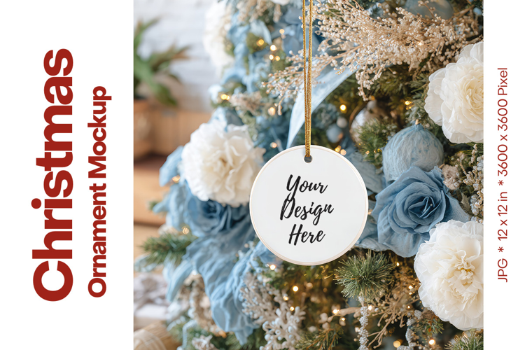 Christmas Ornament Mockup, Round White Ceramic Ornament_48