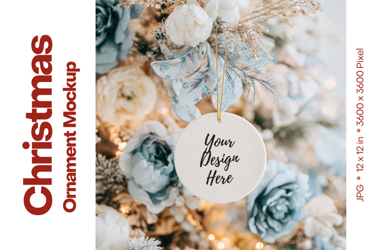 Christmas Ornament Mockup, Round White Ceramic Ornament_49