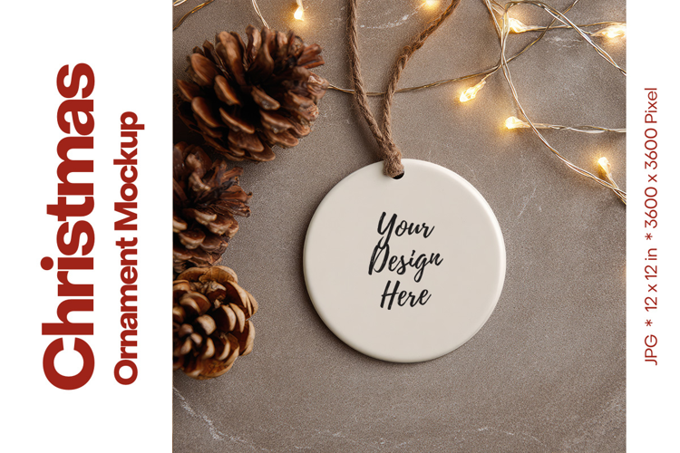 Christmas Ornament Mockup, Round White Ceramic Ornament_5