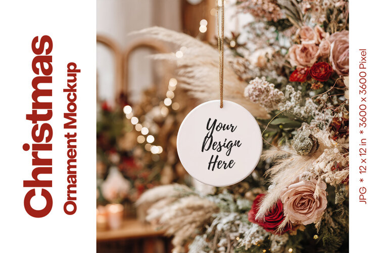 Christmas Ornament Mockup, Round White Ceramic Ornament_50 example image 1