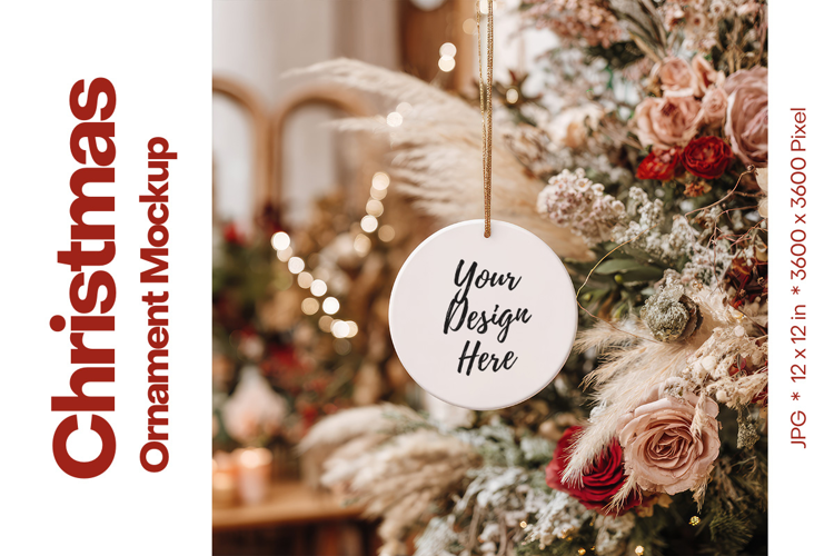 Christmas Ornament Mockup, Round White Ceramic Ornament_50
