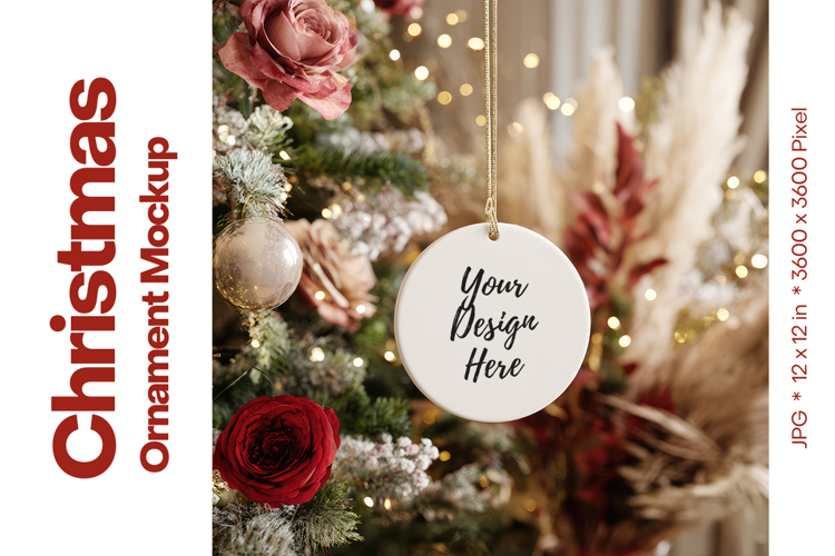 Christmas Ornament Mockup, Round White Ceramic Ornament_51