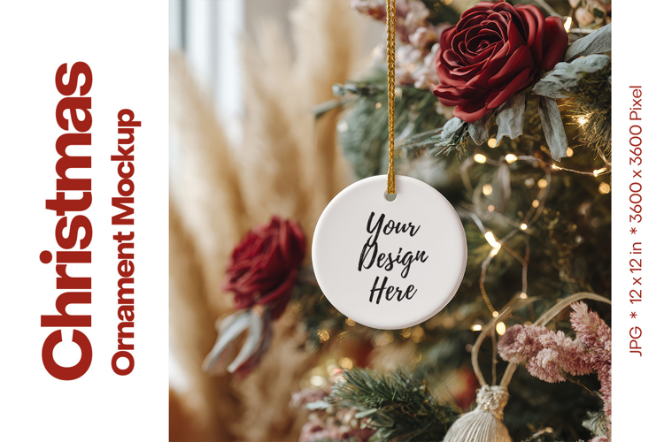 Christmas Ornament Mockup, Round White Ceramic Ornament_52