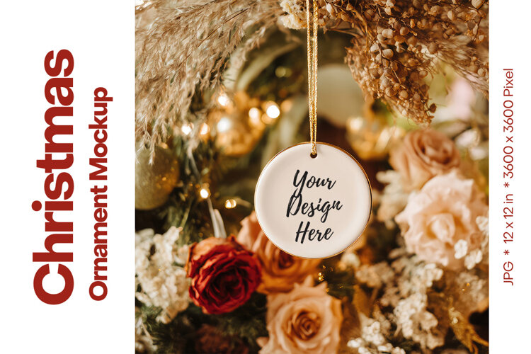 Christmas Ornament Mockup, Round White Ceramic Ornament_53 example image 1