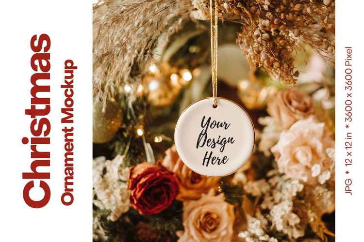 Christmas Ornament Mockup, Round White Ceramic Ornament_53