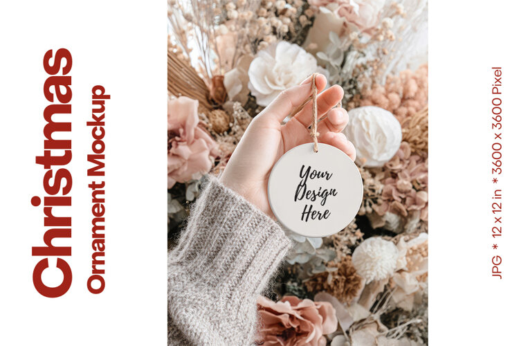 Christmas Ornament Mockup, Round White Ceramic Ornament_54 example image 1