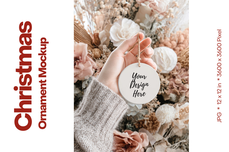 Christmas Ornament Mockup, Round White Ceramic Ornament_54