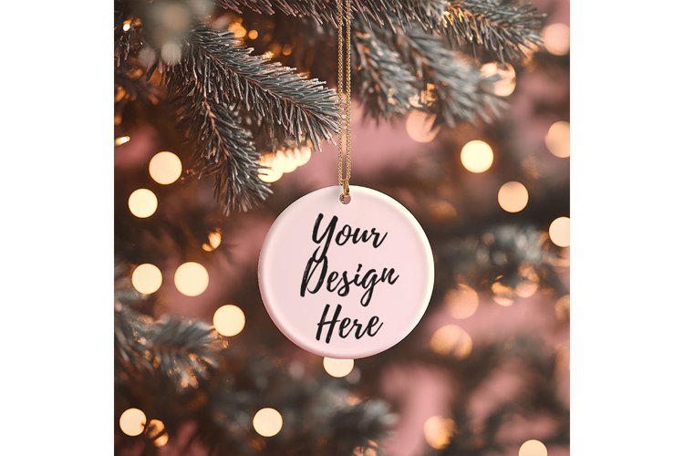 Christmas Ornament Mockup, Round White Ceramic Ornament_54