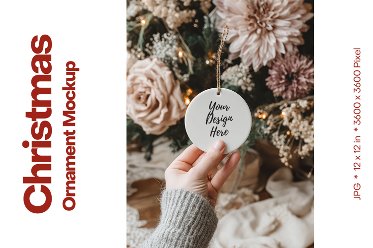 Christmas Ornament Mockup, Round White Ceramic Ornament_55