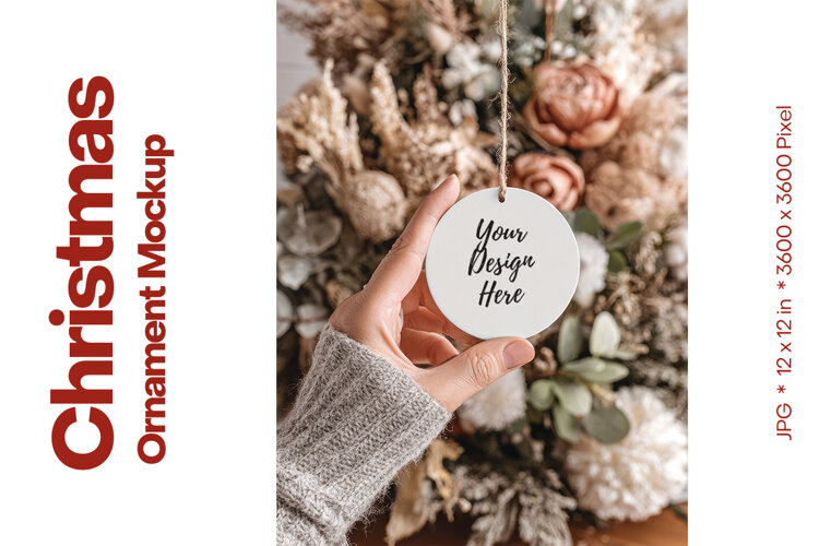 Christmas Ornament Mockup, Round White Ceramic Ornament_56 example image 1