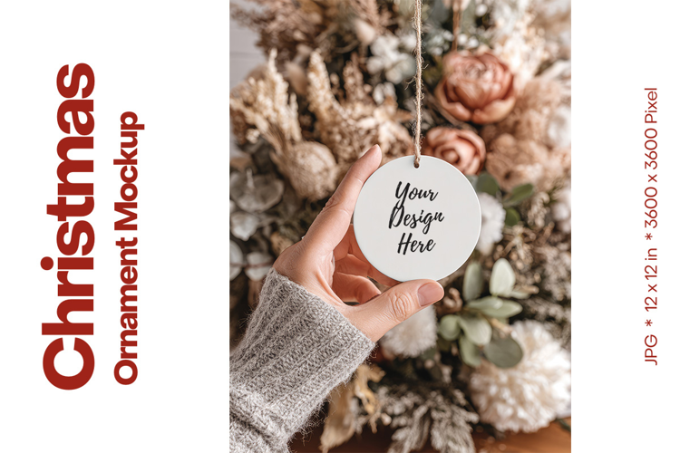 Christmas Ornament Mockup, Round White Ceramic Ornament_56