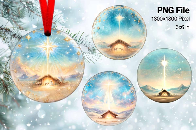 Nativity Scene Christmas Ornament Round Circle Jesus Baby_57
