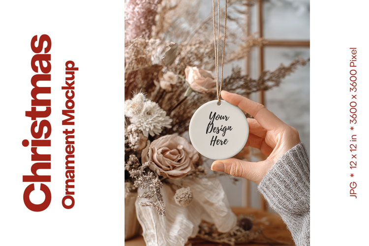 Christmas Ornament Mockup, Round White Ceramic Ornament_57