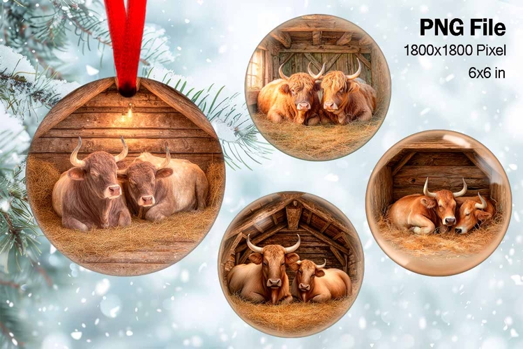 Nativity Scene Christmas Ornament Round Circle Jesus Baby_58