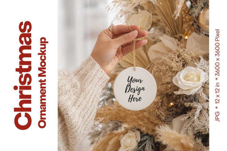Christmas Ornament Mockup, Round White Ceramic Ornament_59 example image 1