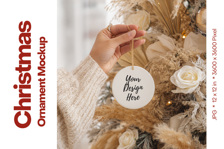 Christmas Ornament Mockup, Round White Ceramic Ornament_59