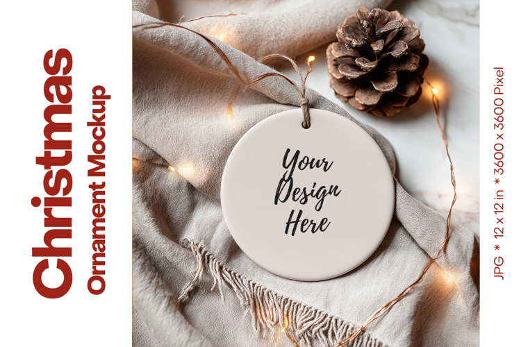 Christmas Ornament Mockup, Round White Ceramic Ornament_6