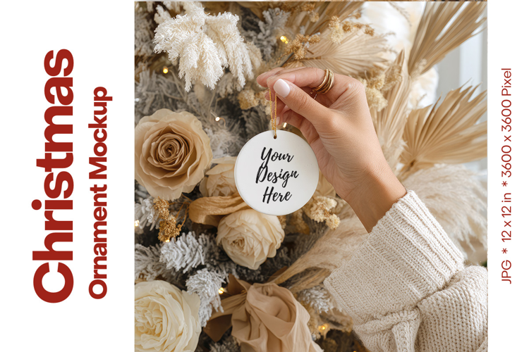 Christmas Ornament Mockup, Round White Ceramic Ornament_60