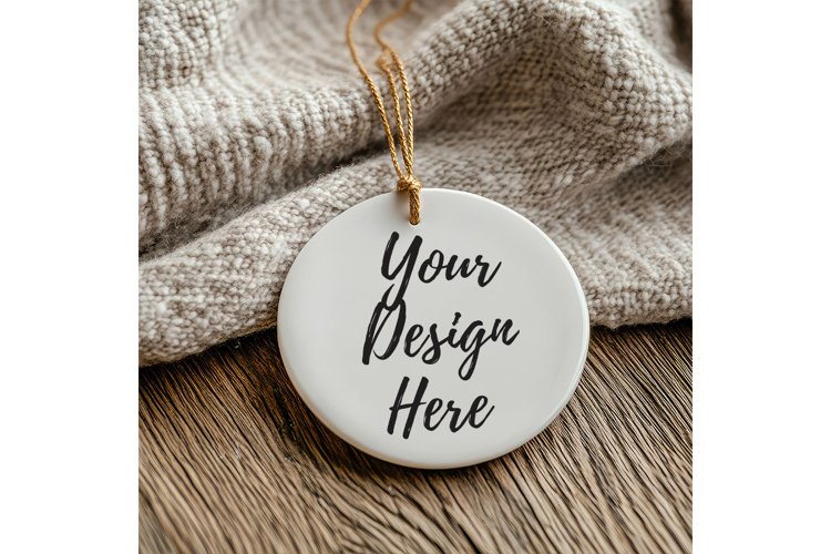 Christmas Ornament Mockup, Round White Ceramic Ornament_60
