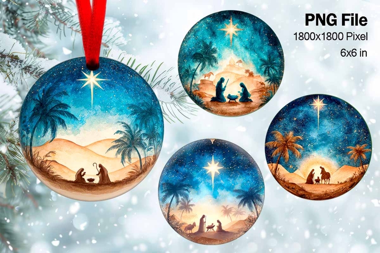 Nativity Scene Christmas Ornament Round Circle Jesus Baby_62