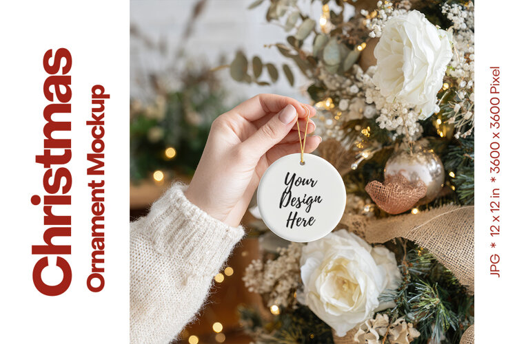 Christmas Ornament Mockup, Round White Ceramic Ornament_62 example image 1