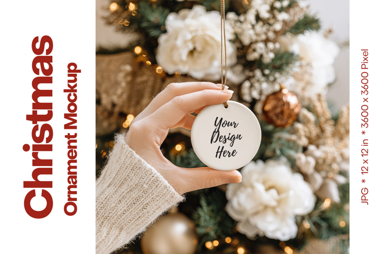 Christmas Ornament Mockup, Round White Ceramic Ornament_63