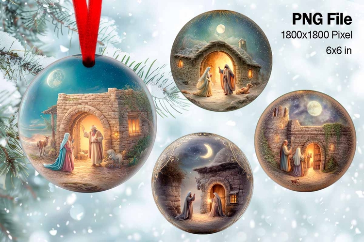 Nativity Scene Christmas Ornament Round Circle Jesus Baby_65