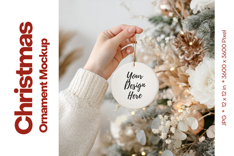 Christmas Ornament Mockup, Round White Ceramic Ornament_65