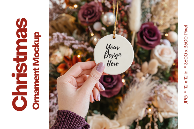Christmas Ornament Mockup, Round White Ceramic Ornament_66