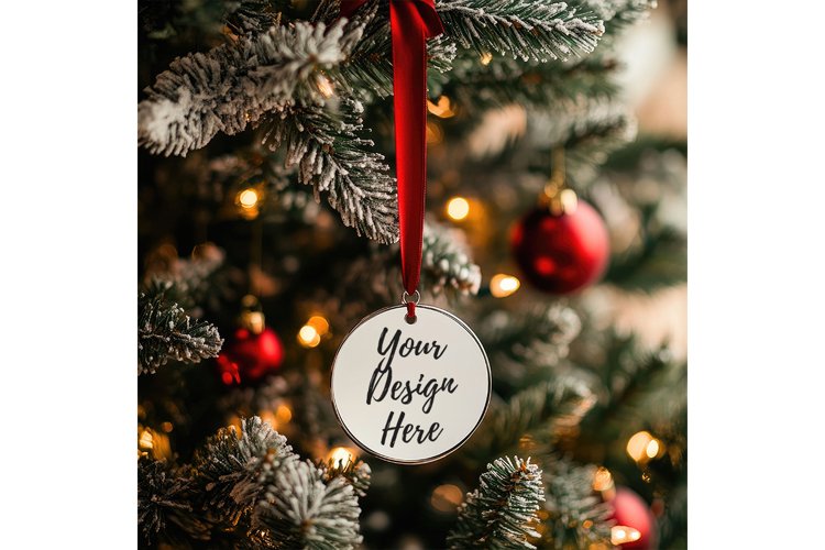 Christmas Ornament Mockup, Round White Ceramic Ornament_67