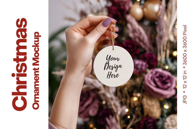 Christmas Ornament Mockup, Round White Ceramic Ornament_67
