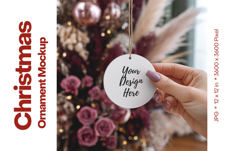 Christmas Ornament Mockup, Round White Ceramic Ornament_69