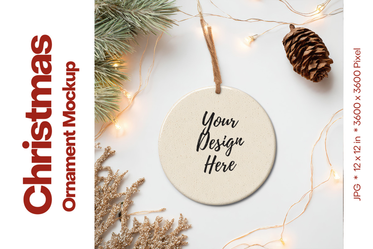 Christmas Ornament Mockup, Round White Ceramic Ornament_7