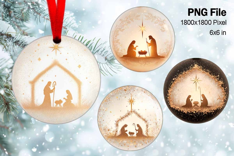 Nativity Scene Christmas Ornament Round Circle Jesus Baby_70