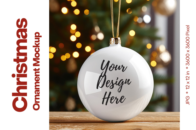Christmas Ornament Mockup, Round White Ceramic Ornament_70
