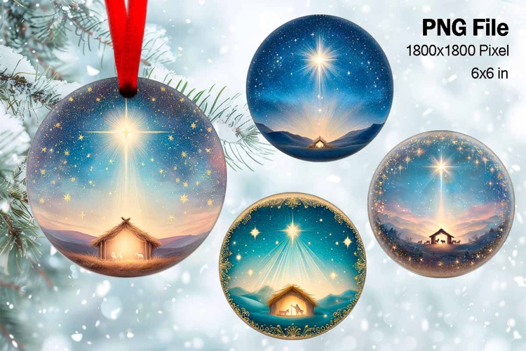 Nativity Scene Christmas Ornament Round Circle Jesus Baby_71