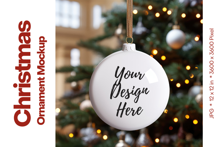 Christmas Ornament Mockup, Round White Ceramic Ornament_71