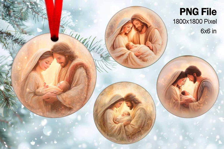 Nativity Scene Christmas Ornament Round Circle Jesus Baby_72