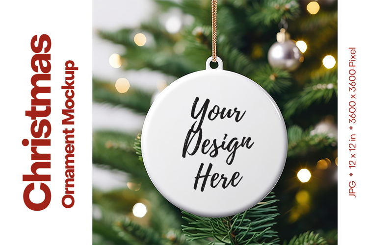 Christmas Ornament Mockup, Round White Ceramic Ornament_72