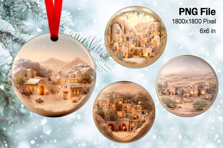 Nativity Scene Christmas Ornament Round Circle Jesus Baby_73