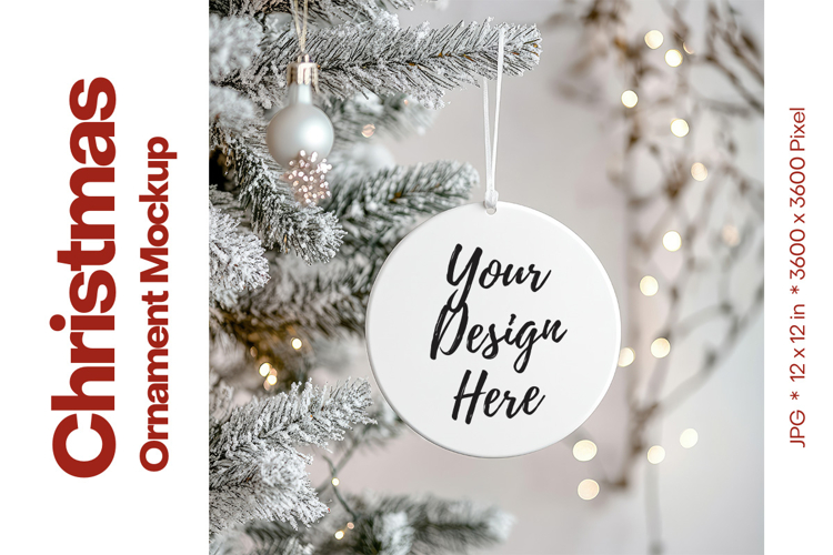 Christmas Ornament Mockup, Round White Ceramic Ornament_73
