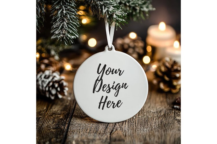 Christmas Ornament Mockup, Round White Ceramic Ornament_73