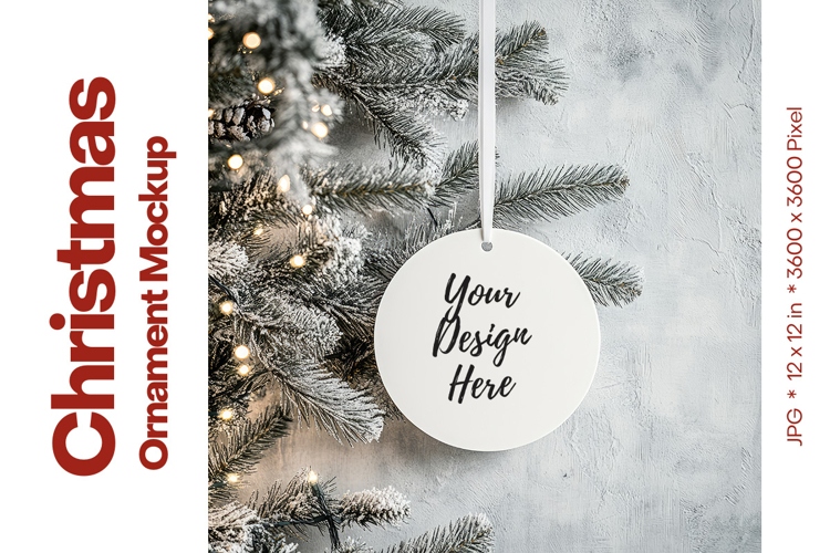 Christmas Ornament Mockup, Round White Ceramic Ornament_74