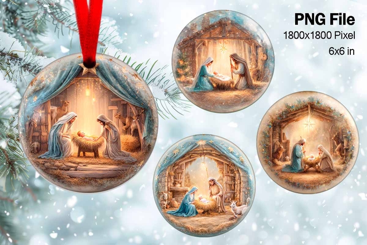 Nativity Scene Christmas Ornament Round Circle Jesus Baby_75