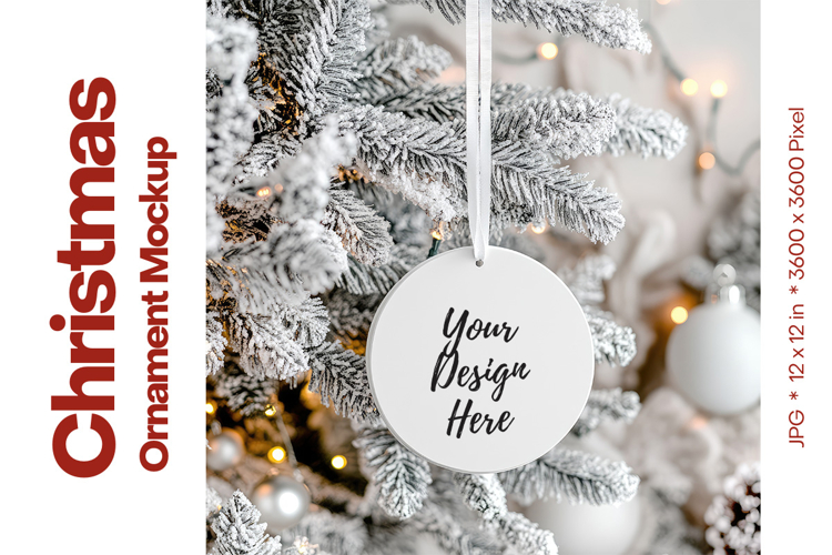 Christmas Ornament Mockup, Round White Ceramic Ornament_75