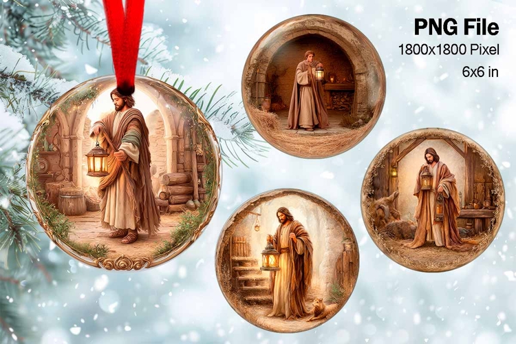 Nativity Scene Christmas Ornament Round Circle Jesus Baby_76