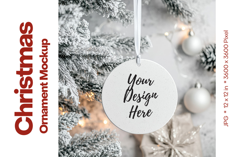 Christmas Ornament Mockup, Round White Ceramic Ornament_76